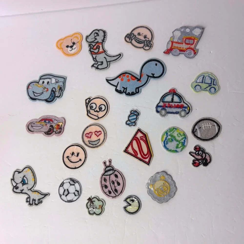 Mixed Iron On Patches Lot Cars Superman Emojis Dinosaurs Vehicles Kids DIY